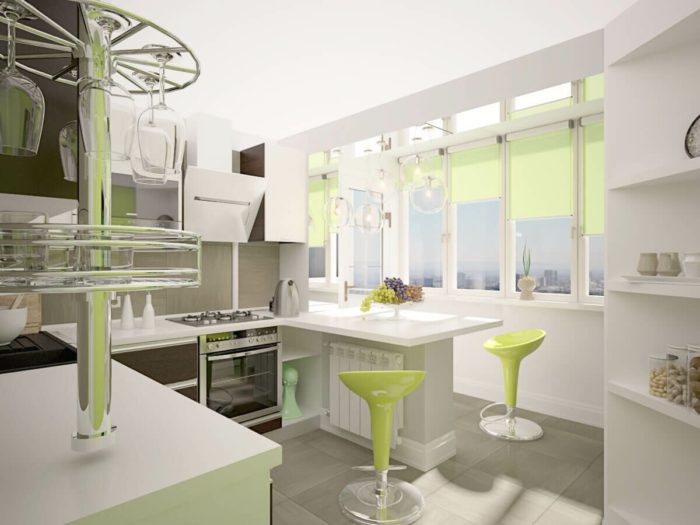 Интерьер кухни совмещенной с балконом - 80 фото-идей