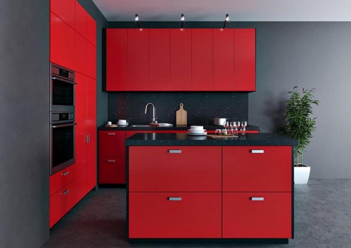 Дизайн интерьера красной кухни — современные идеи (60 фото)
